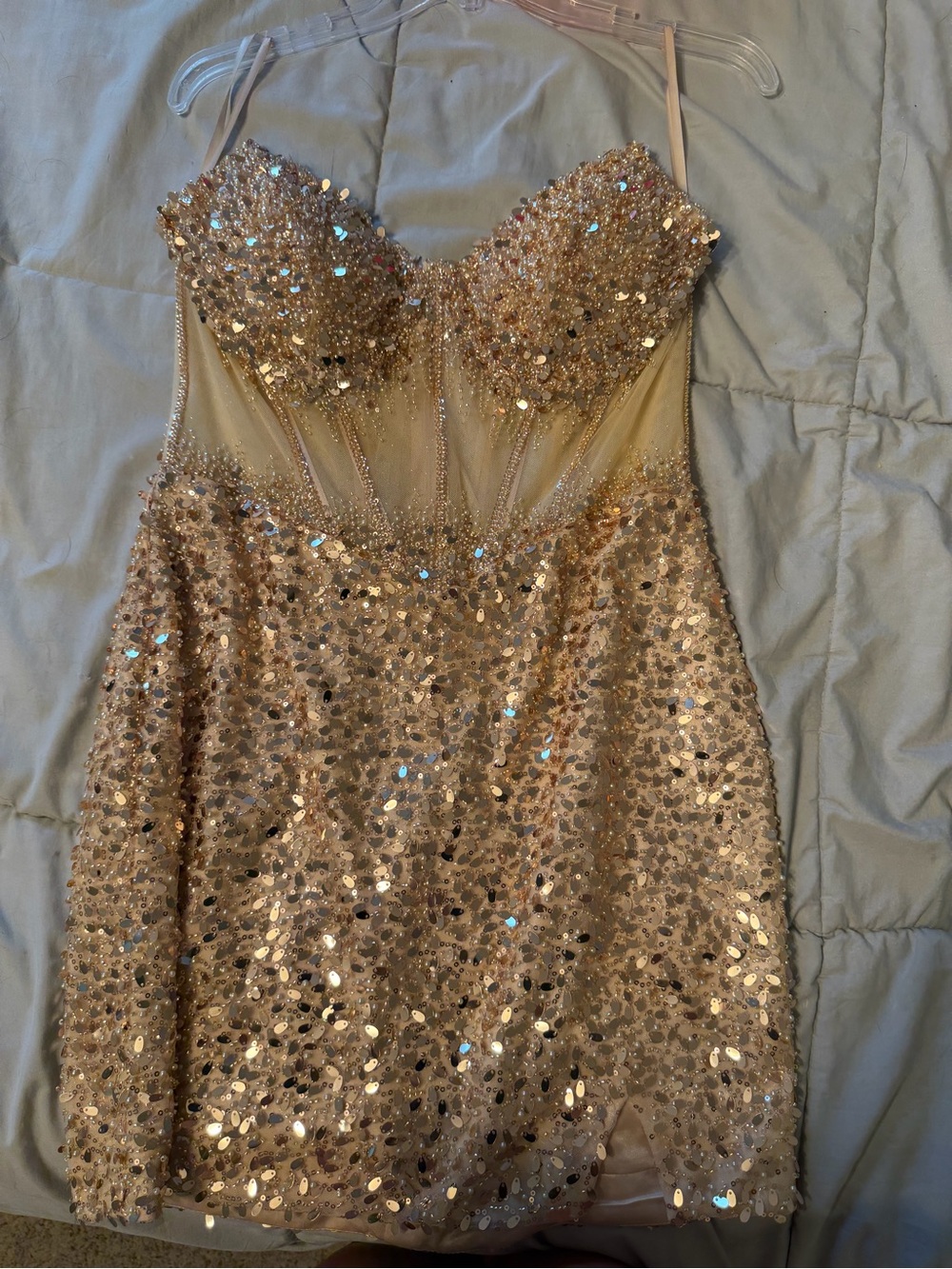 Sequin Champagne/Gold Homecoming Dress
